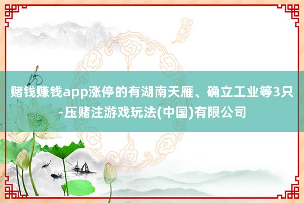 赌钱赚钱app涨停的有湖南天雁、确立工业等3只-压赌注游戏玩法(中国)有限公司